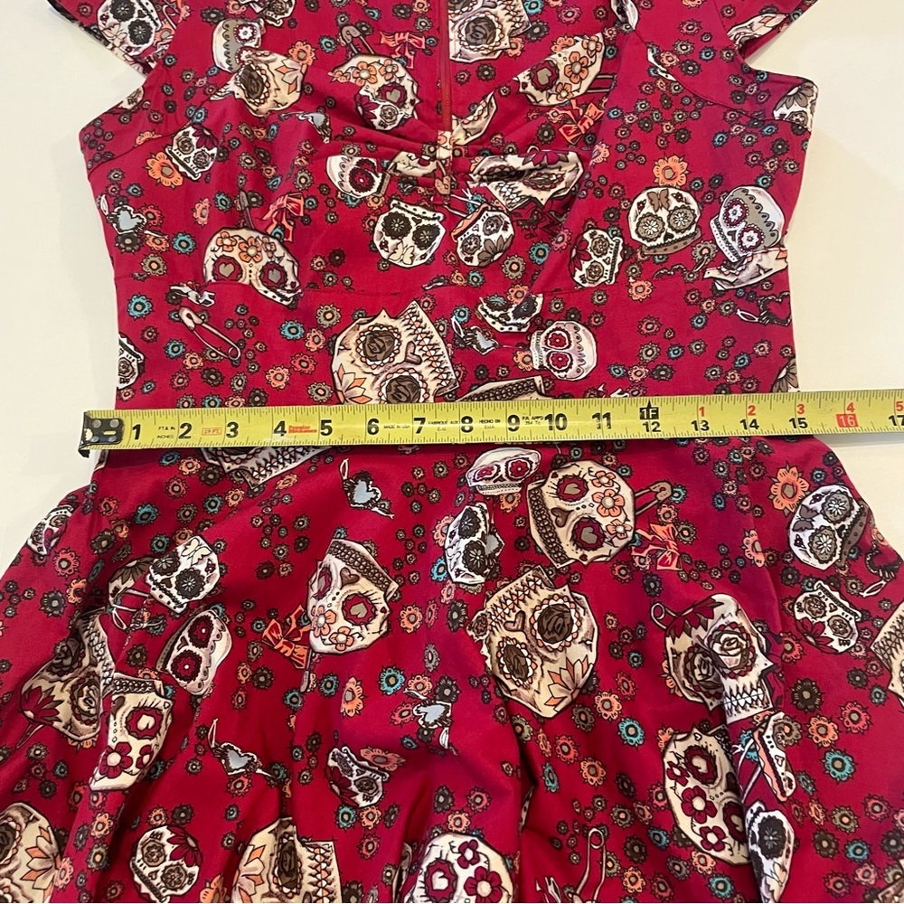 Hell Bunny Sugar Skull print dress. Size M. Sweetheart neck. Back zipper. Used. - Picture 7 of 13